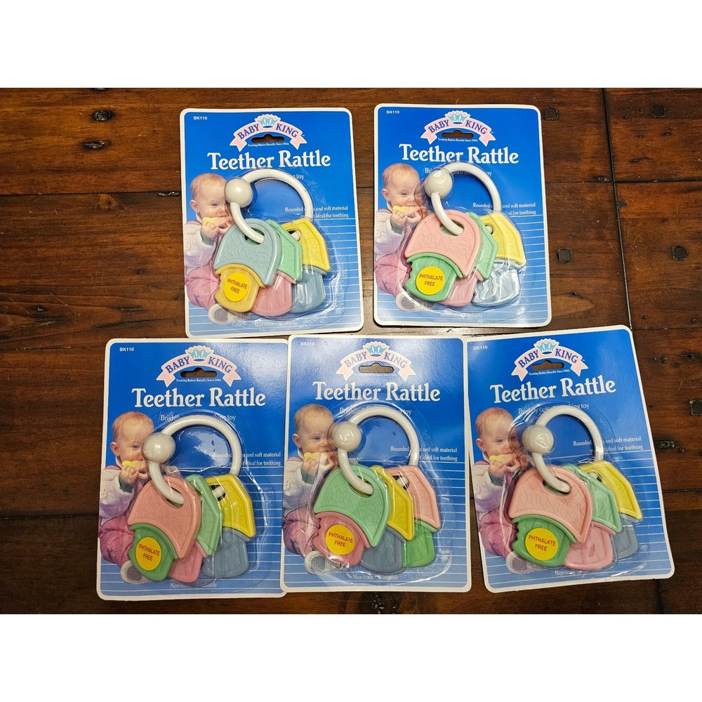 Vintage‎ 1991 Baby King Teether Rattle BK110 Pastel Multi Color 5 Pack NOS